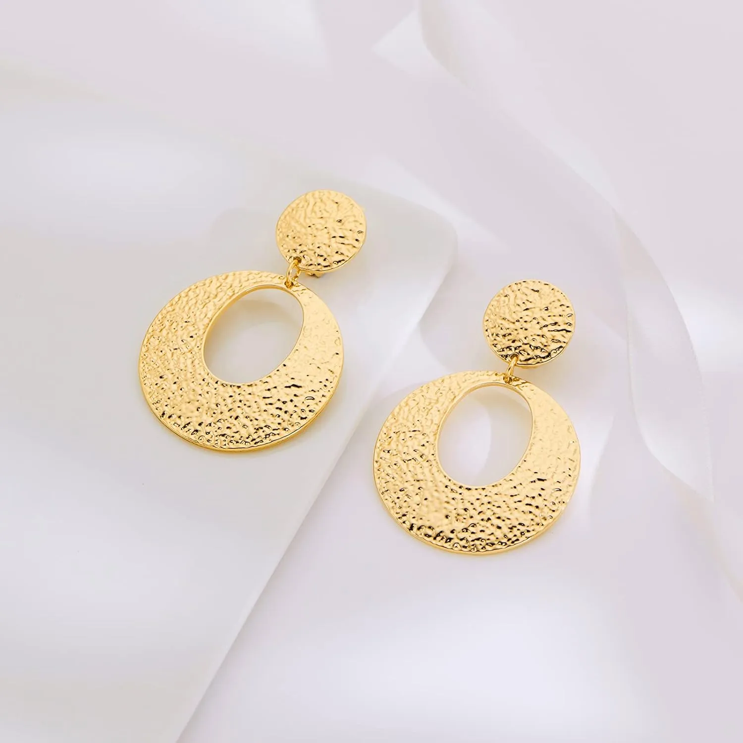 Matte Gold Silver Large Clip On Earrings for Women Statement Earrings