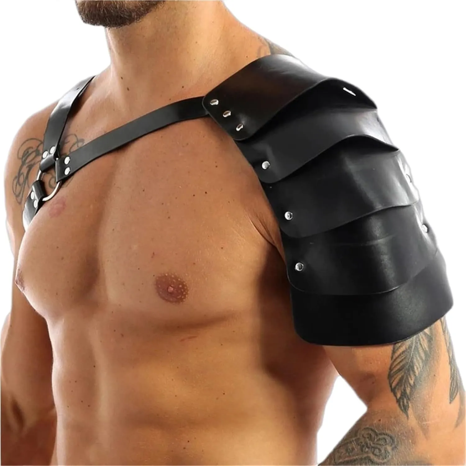 Men Harness One Strap PU Leather Men Bondage Gay Lingerie Adjustable Body Chest Bondage Costume Cosplay With Shoulder Armors