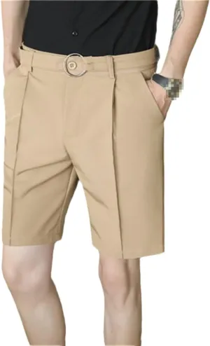Men Summer Pleated Shorts Korean Casual Work Wear Breathable Slim Fit Bermudas Shorts White