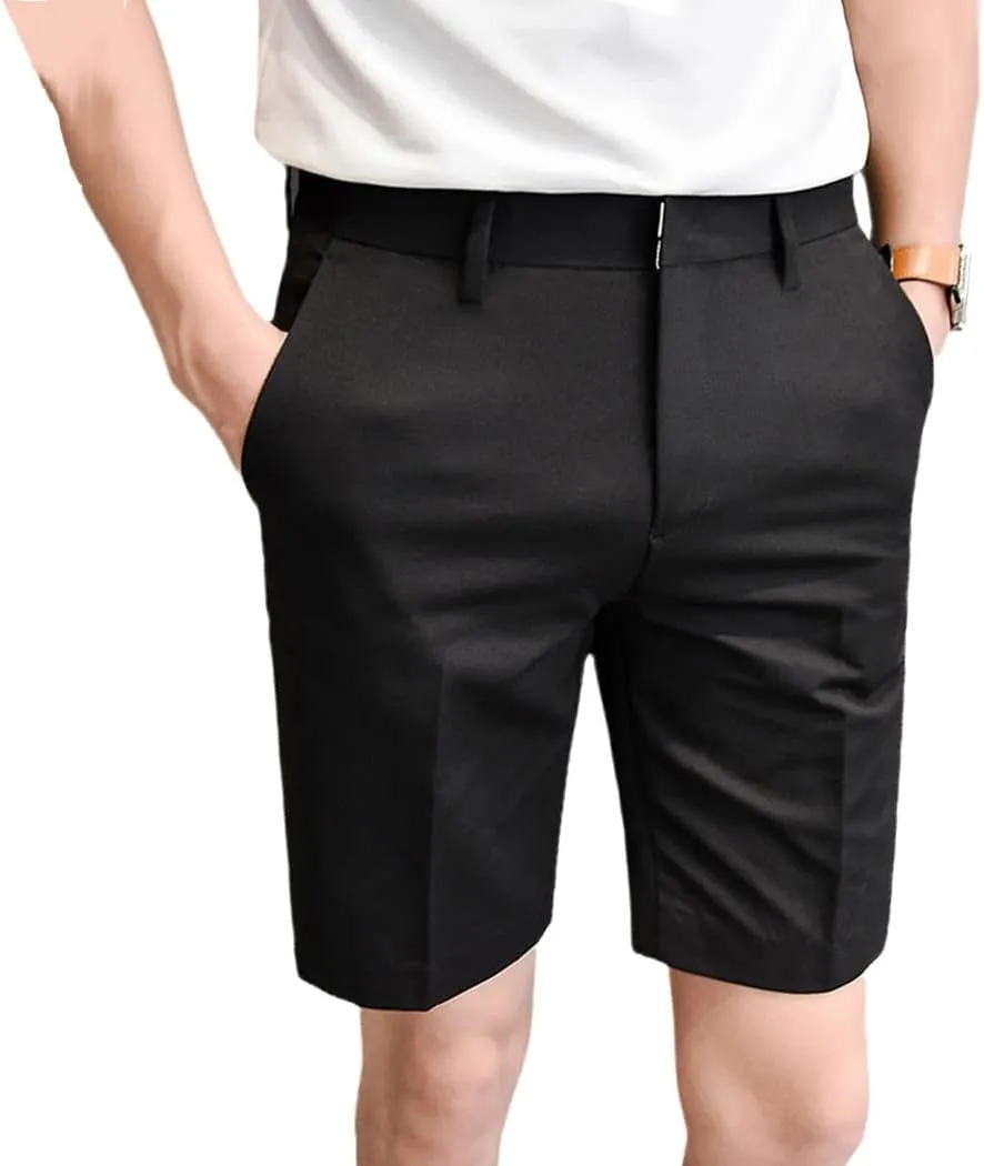 Men Summer White Pleated Shorts Korean Casual Work Wear Breathable Slim Fit Bermudas Shorts
