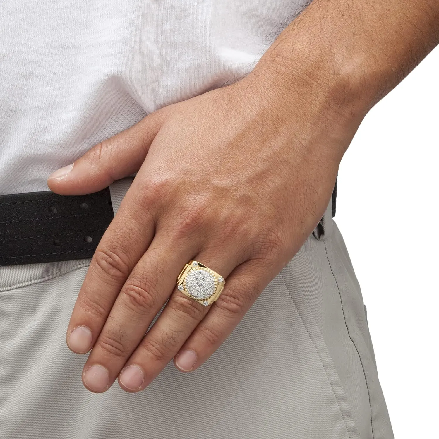 Men's 14K Yellow Gold over Sterling Silver Round Cubic Zirconia Ring