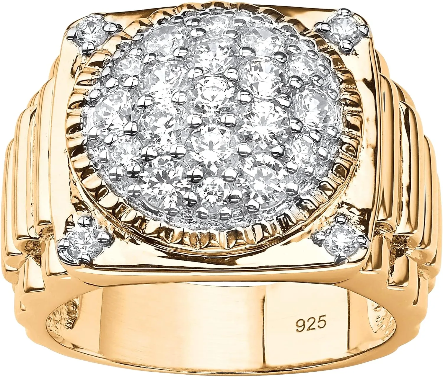 Men's 14K Yellow Gold over Sterling Silver Round Cubic Zirconia Ring