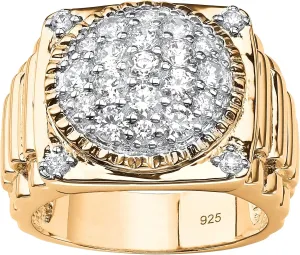 Men's 14K Yellow Gold over Sterling Silver Round Cubic Zirconia Ring