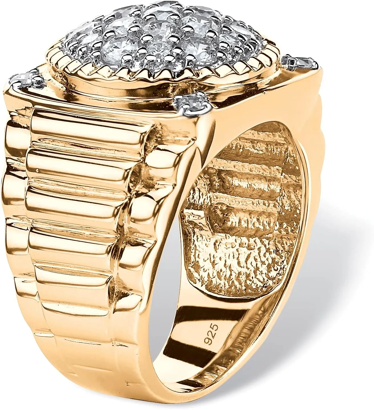Men's 14K Yellow Gold over Sterling Silver Round Cubic Zirconia Ring