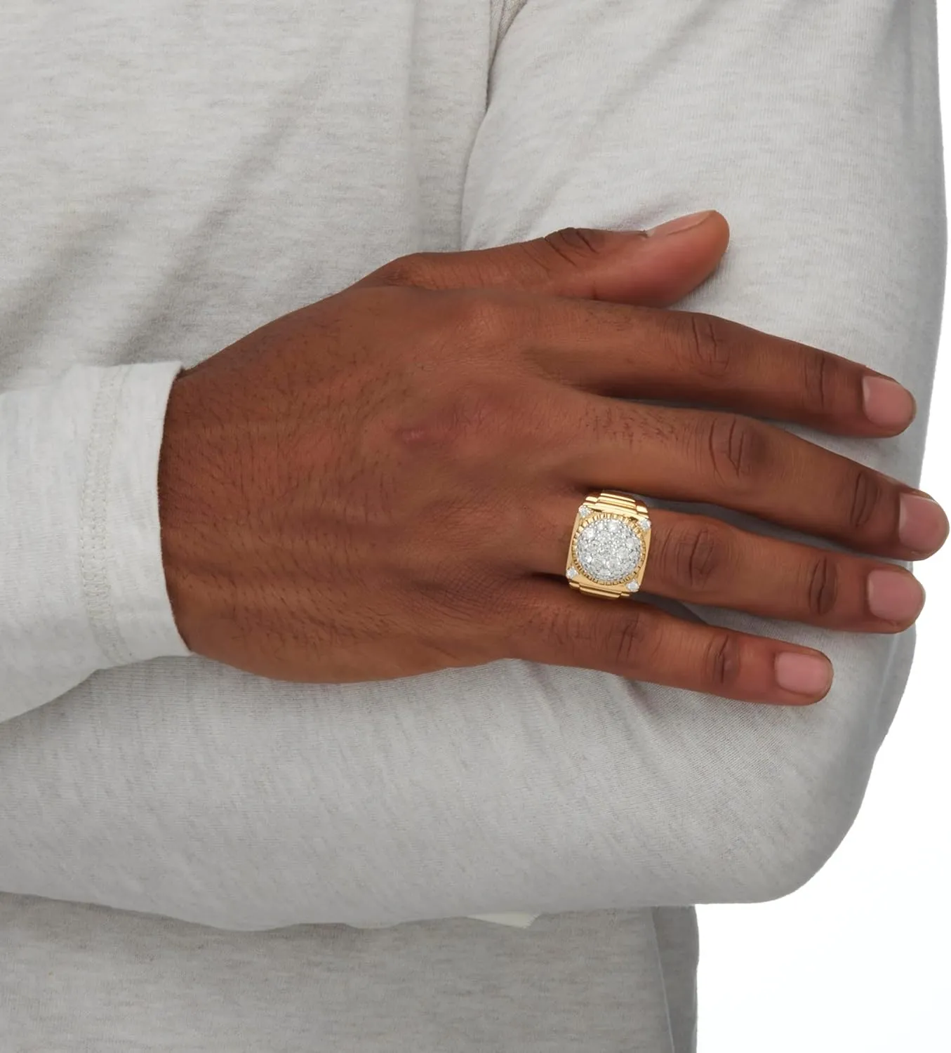 Men's 14K Yellow Gold over Sterling Silver Round Cubic Zirconia Ring