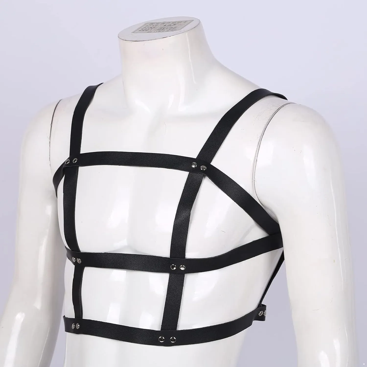 Men's Adjustable Leather Body Chest Harness Belt Clubwear with Fancy Buckles