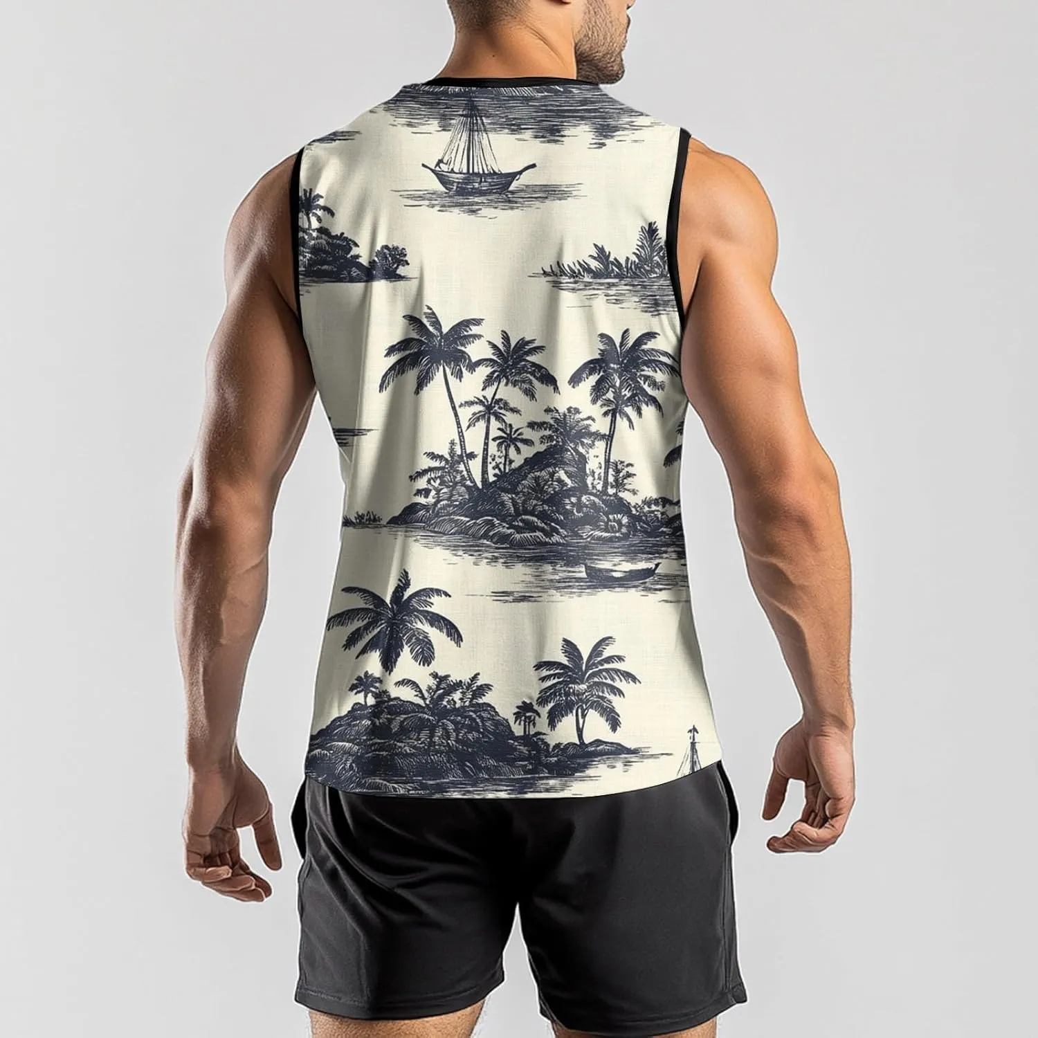 Mens Beach Tank Tops Sleeveless Hawaiian Shirts for Men Summer Palm Tree Graphic Workout Gym Tshirts