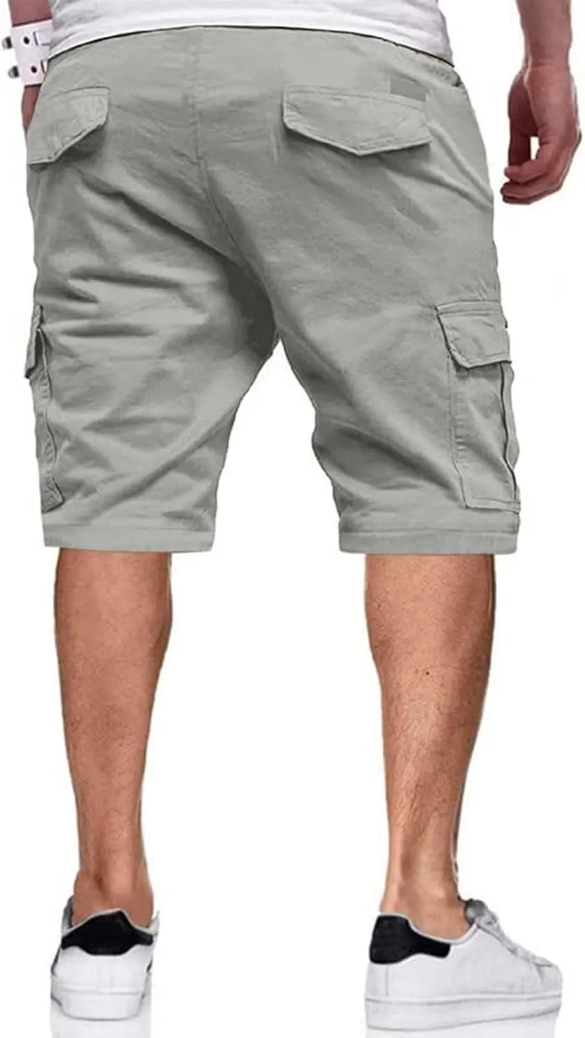 Men's Casual Cargo Shorts Color Block Drawstring Pants Slim Fit Joggers Pants Outdoor Hiking Shorts with Pockets