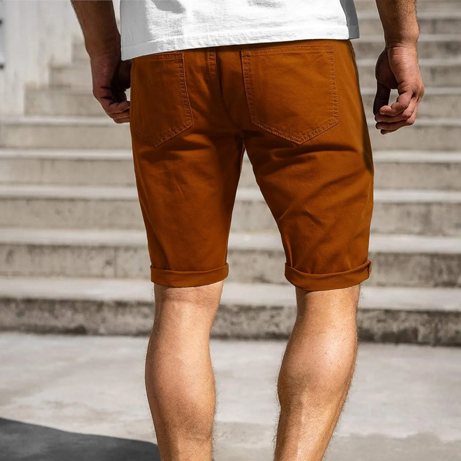 Mens Classic Vintage Denim Shorts Stretch Slim Fit Distressed Ripped Jean Shorts Knee Length Casual Straight Jeans