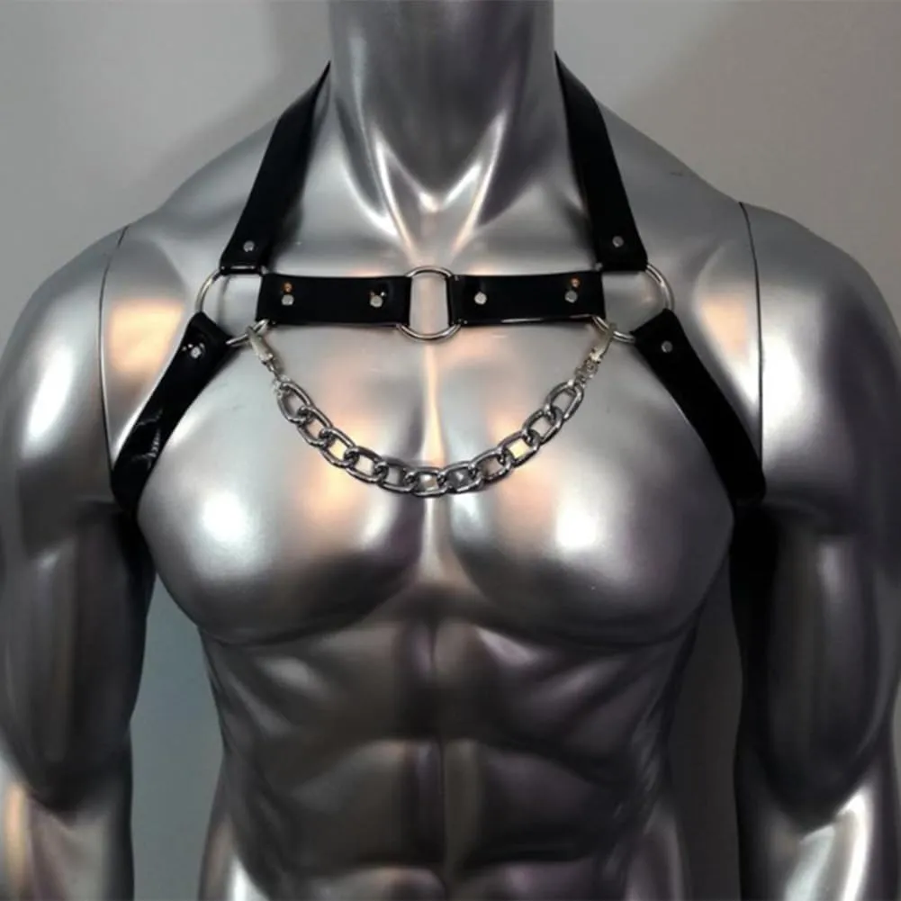 Men's Faux Leather Halter Body Chest Half Harness Adjustable Sexy Bondage Strap Gay Cosplay