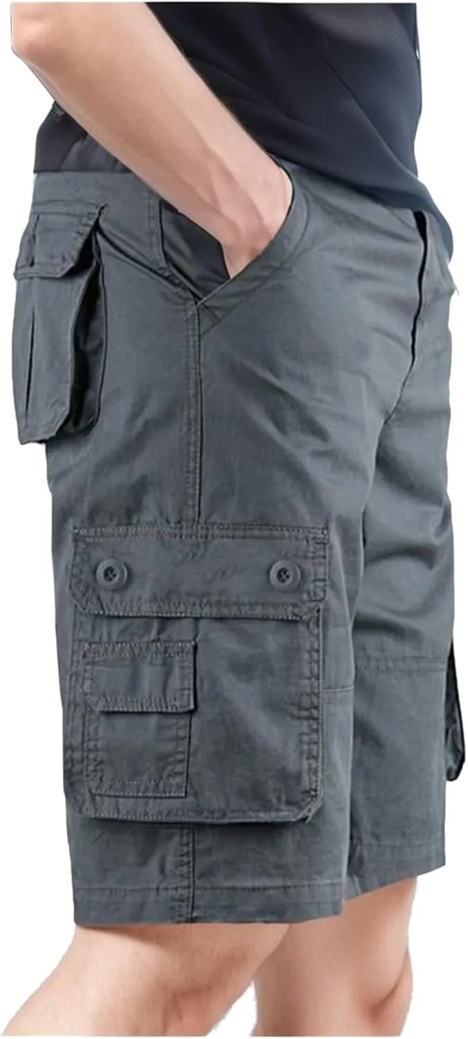 Men's Leisure Cargo Shorts Solid Multi-Pocket Trousers Hiking Shorts Fashion Joggers Casual Sports Workwear for Men