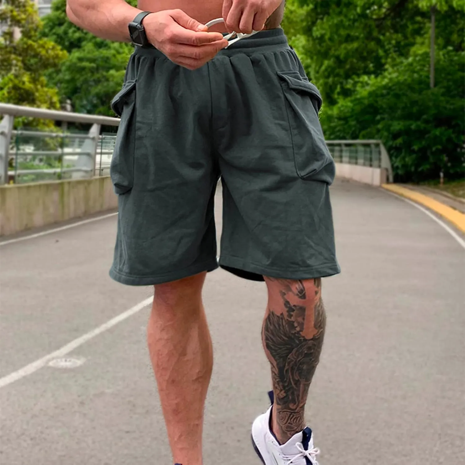 Mens Shorts 7 Inch Cargo, Cargo Shorts Cotton Work Shorts Multi Pocket Casual Comfort Flex Waistband Shorts