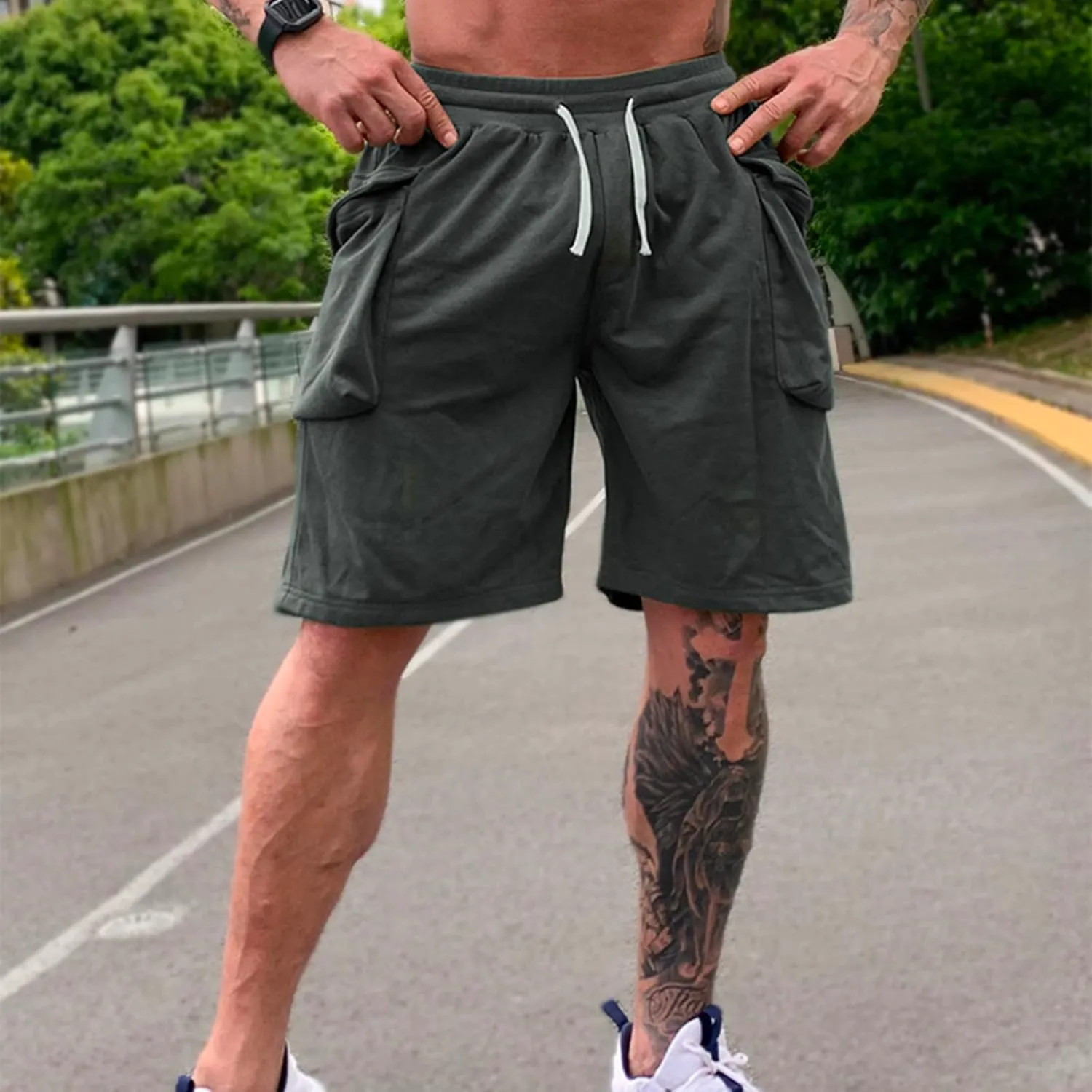 Mens Shorts 7 Inch Cargo, Cargo Shorts Cotton Work Shorts Multi Pocket Casual Comfort Flex Waistband Shorts