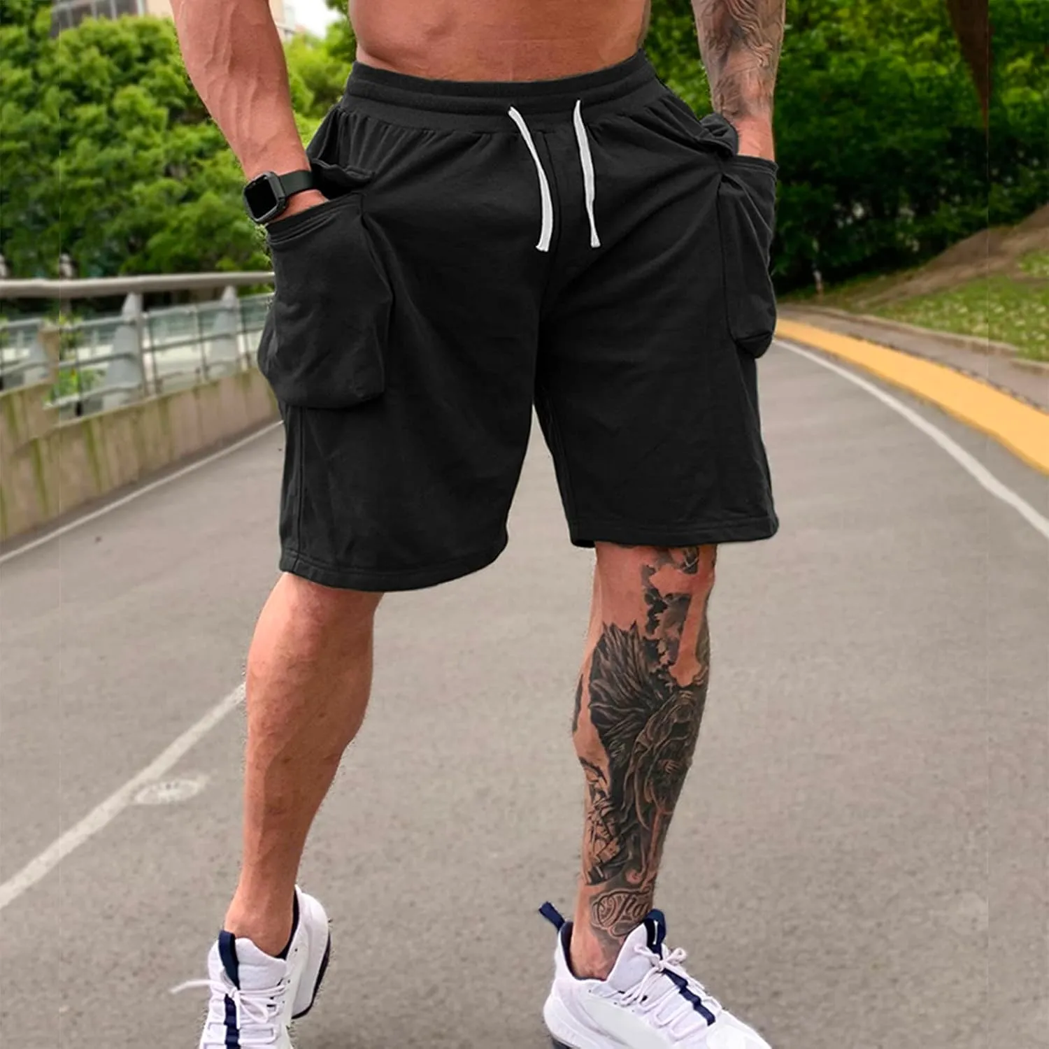 Mens Shorts 7 Inch Cargo, Cargo Shorts Cotton Work Shorts Multi Pocket Casual Comfort Flex Waistband Shorts