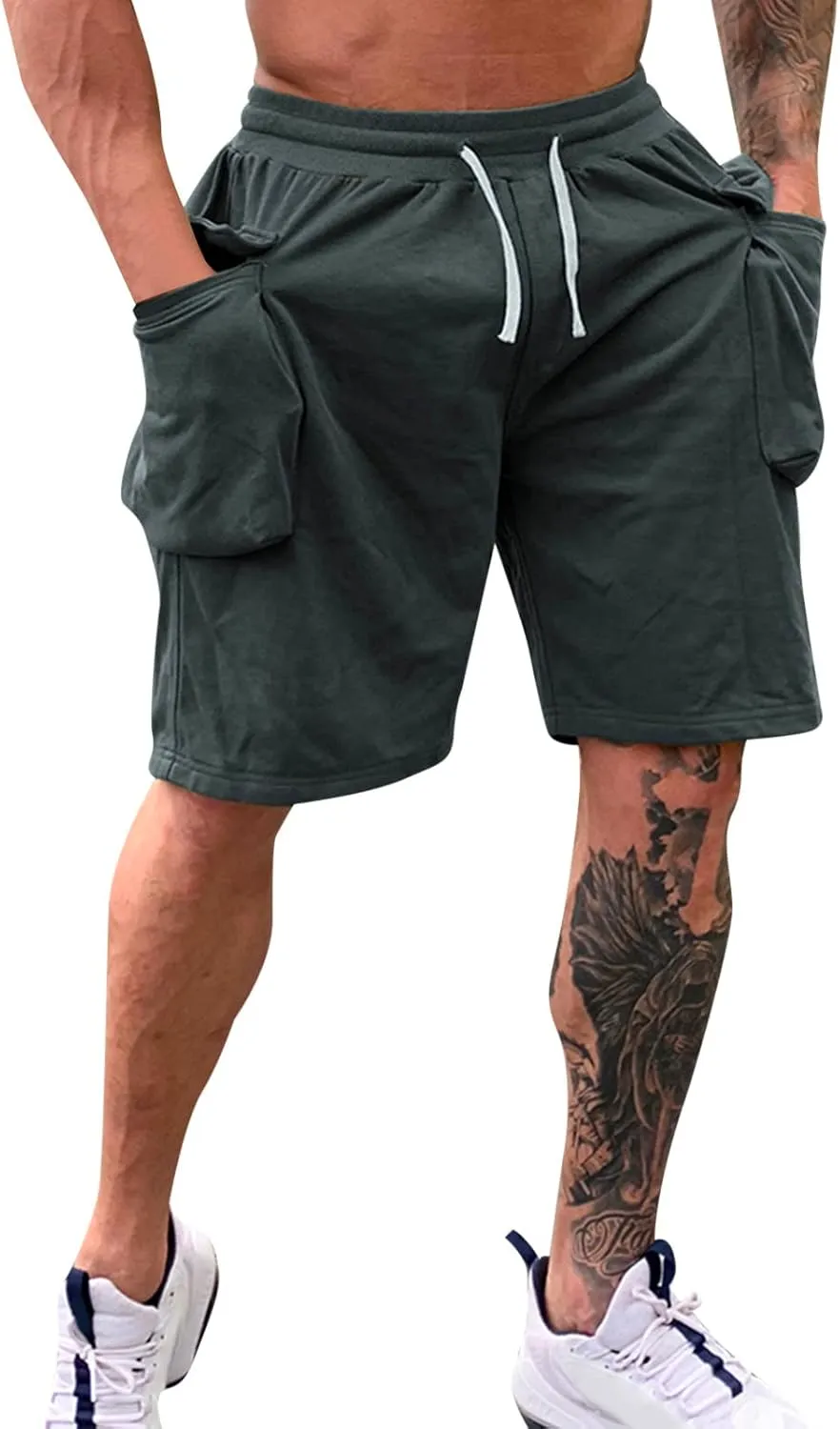 Mens Shorts 7 Inch Cargo, Cargo Shorts Cotton Work Shorts Multi Pocket Casual Comfort Flex Waistband Shorts