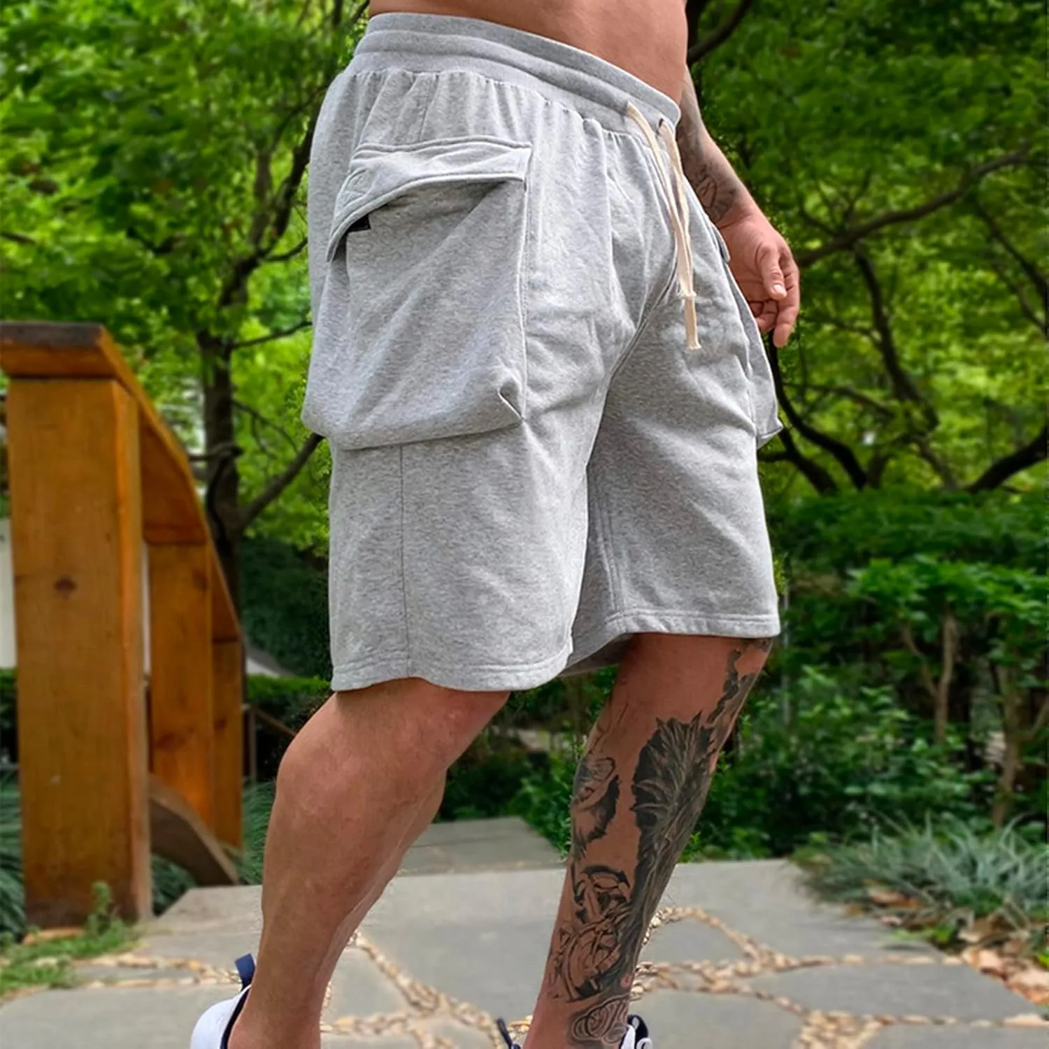 Mens Shorts 7 Inch Cargo, Cargo Shorts Cotton Work Shorts Multi Pocket Casual Comfort Flex Waistband Shorts