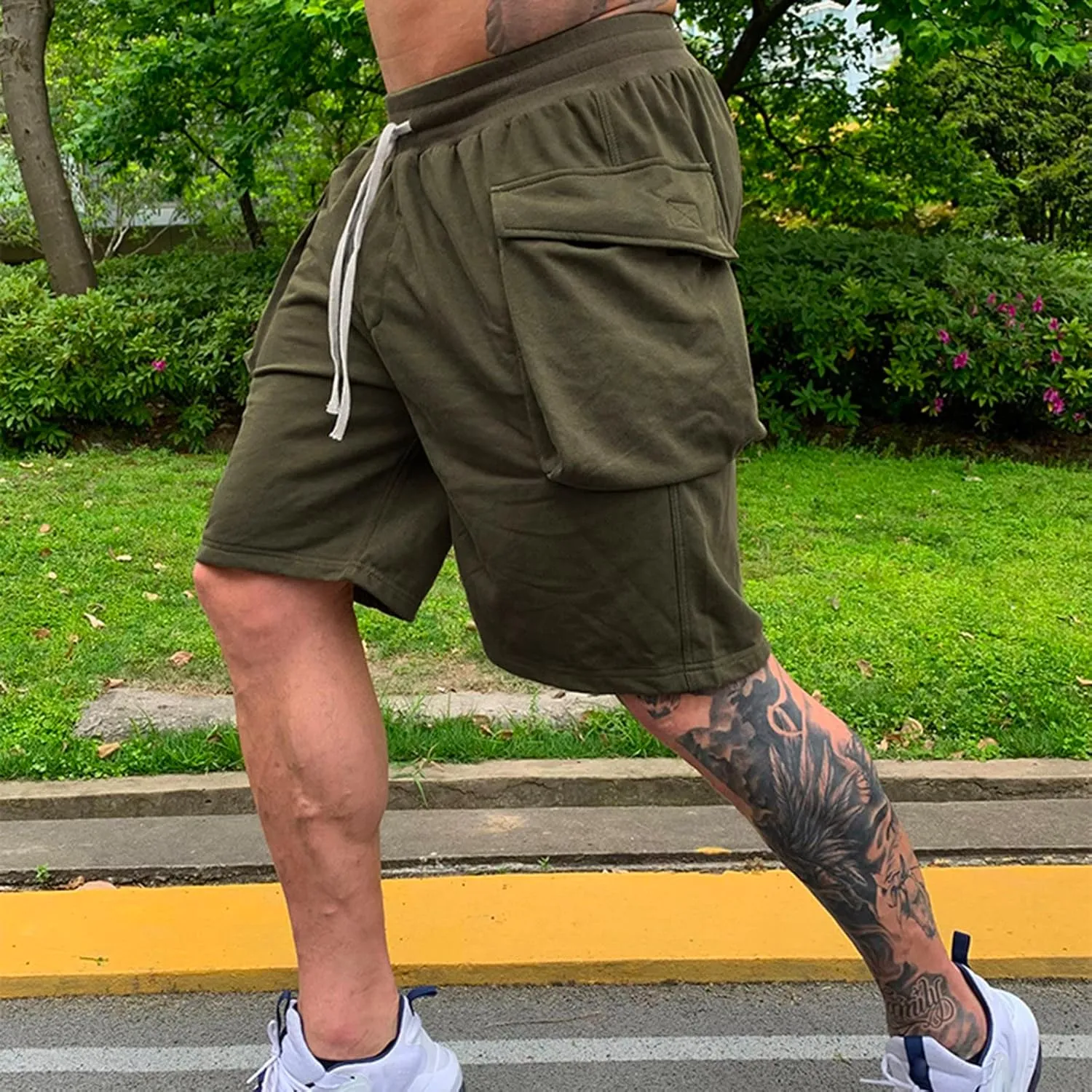 Mens Shorts 7 Inch Cargo, Cargo Shorts Cotton Work Shorts Multi Pocket Casual Comfort Flex Waistband Shorts