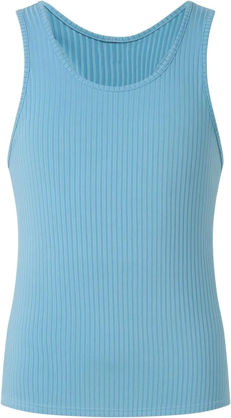 Mens Tank Tops Summer Solid Color Knitted Vertical Stripe Fitness Sports Tank Shirts