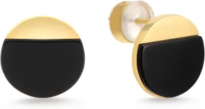 Milan Chiva Small Round Natural Gemstone Stud Earrings for Women 14K Gold Plated Oval Button Minimal Jewelry