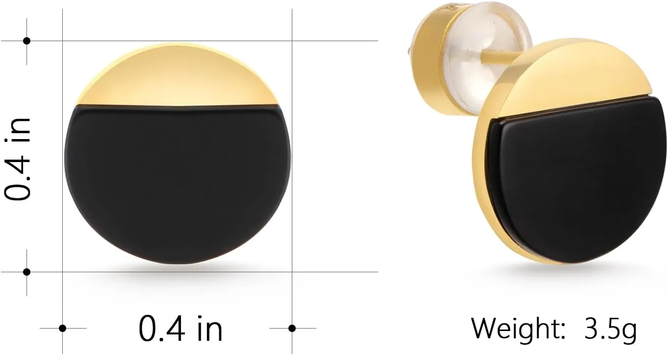 Milan Chiva Small Round Natural Gemstone Stud Earrings for Women 14K Gold Plated Oval Button Minimal Jewelry