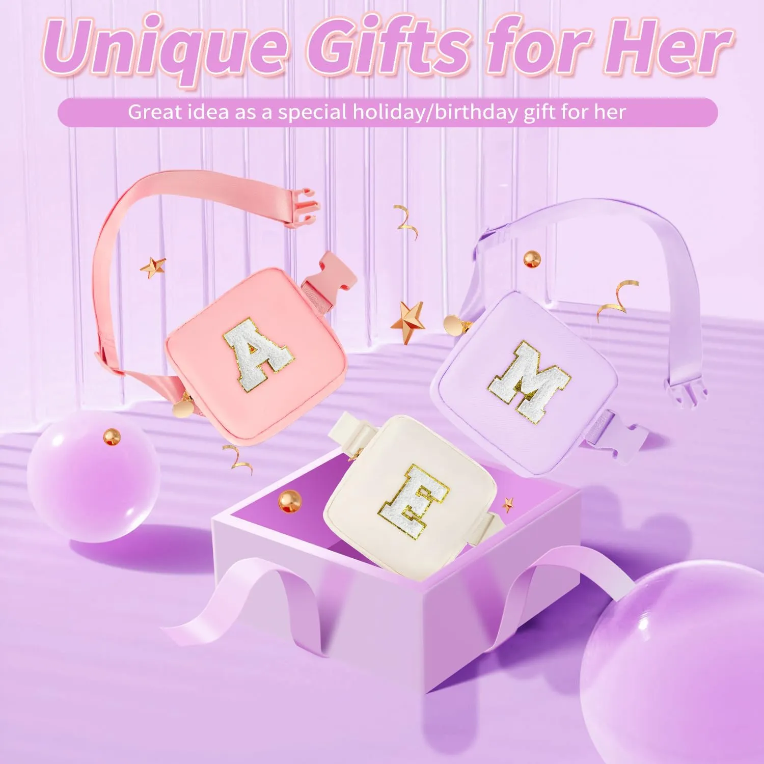 Mini Belt Bag Fanny Pack Small Crossbody Bags with Initials Cute Stuff Birthday Gifts for Teenager Girls Trendy Stuff for Teens - M,Lavender Bag