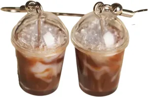 Miniature Iced Coffee Cup Earrings, Novelty Food Jewelry, Drink Dangle Earrings
