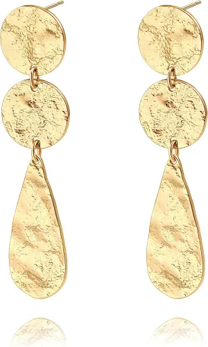 Minimalist Long Linear Drop Dangle Earrings with Luxury 18k Gold Plated High Shine Flat Chain Statement Jewelry for Women Party Gift 3.62