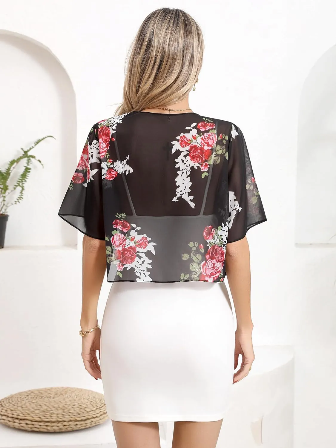 Missufe Women's Short Sleeve Summer Cropped Shrugs Sheer Lightweight Chiffon Bolero Cardigans