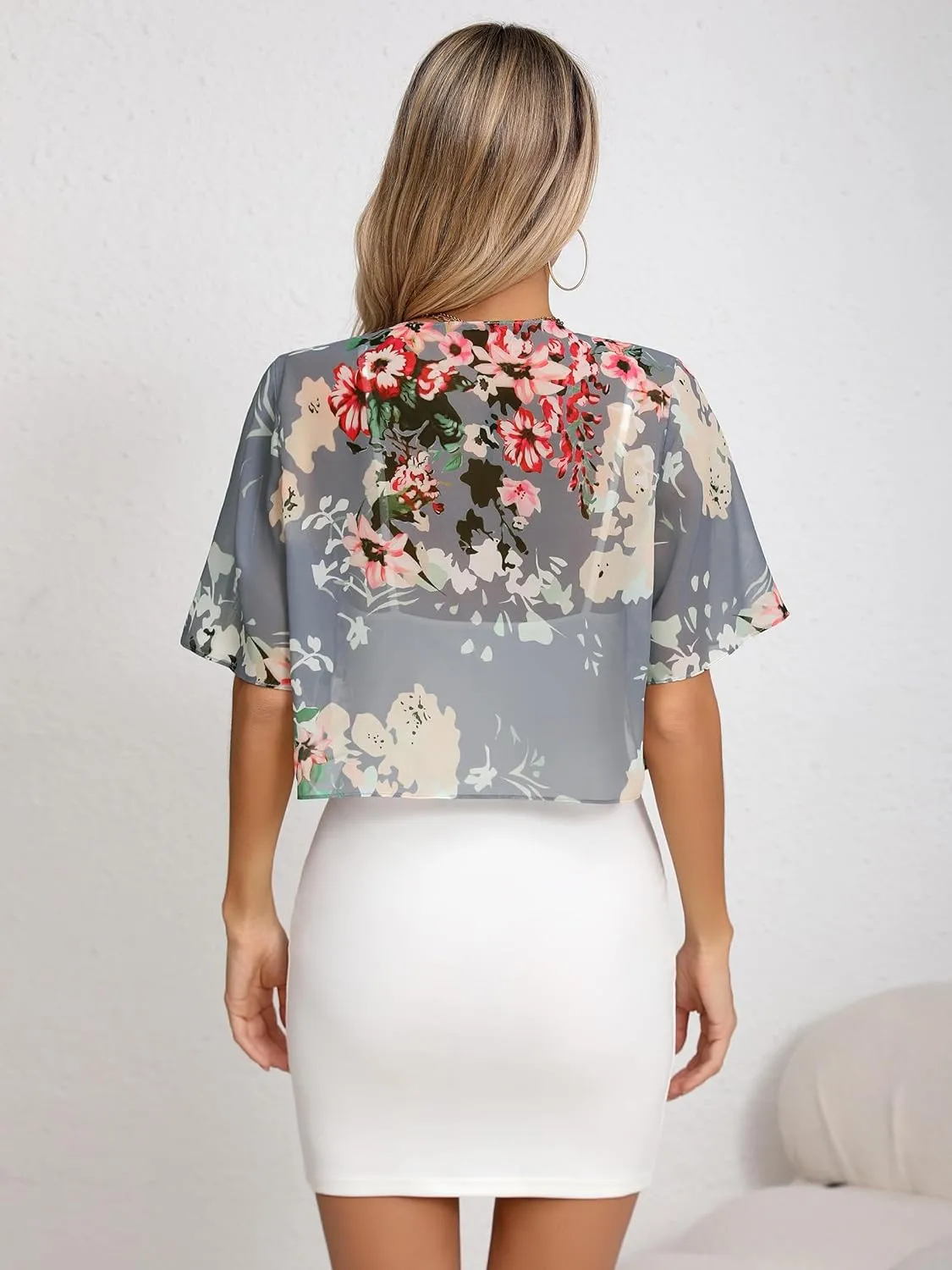 Missufe Women's Short Sleeve Summer Cropped Shrugs Sheer Lightweight Chiffon Bolero Cardigans