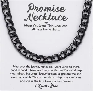 MIXJOY Promise Cuban Chain Necklace, Mens 7mm Thick Cuban Link Chain Necklace Sentimental Gift for Husband, Boyfriend, Fiance, I Love You Gift Ideas for Birthday Anniversary