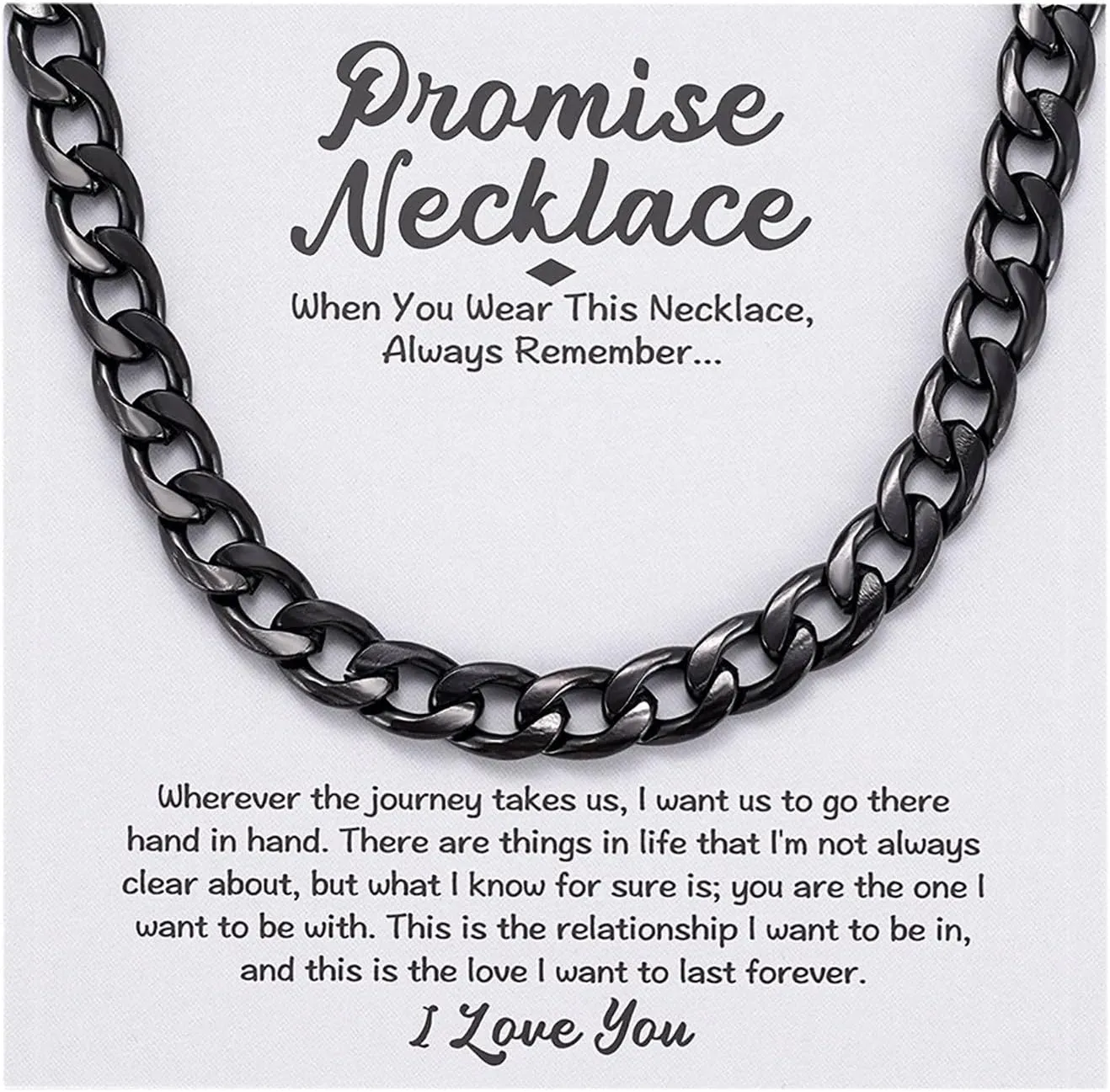 MIXJOY Promise Cuban Chain Necklace, Mens 7mm Thick Cuban Link Chain Necklace Sentimental Gift for Husband, Boyfriend, Fiance, I Love You Gift Ideas for Birthday Anniversary