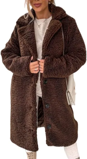 Mmoneyake Women Oversized Sherpa Jackets Fashion Winter Coats Fuzzy Fleece Lapel Open Front Long Cardigan Warm Outerwear 2024