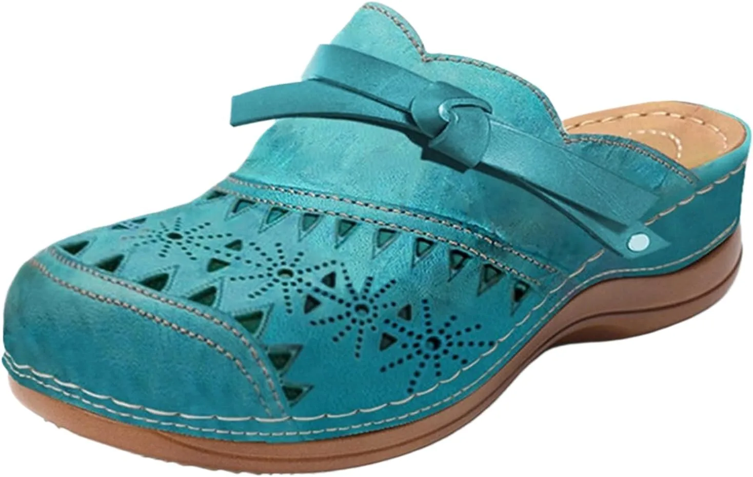 Mmoneyake Women's Garden Clogs Mules Shoes Quick Drying Sandals Summer Anti-Skid Beach Shoes Width Wedge Sandals Hollow Out Closed Toe Slip On Slippers Arch Support Outdoor Beach Slippers