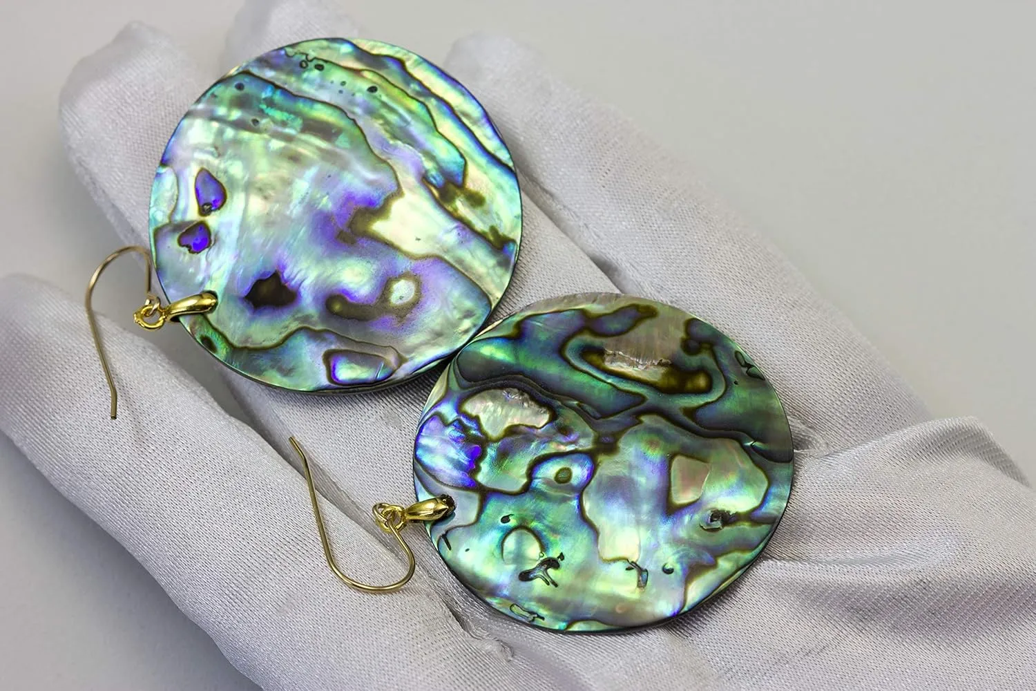 Mother of Pearl Abalone Paua Shell Earrings Extra Large Round Drops Lightweight Simple MOP Dangles