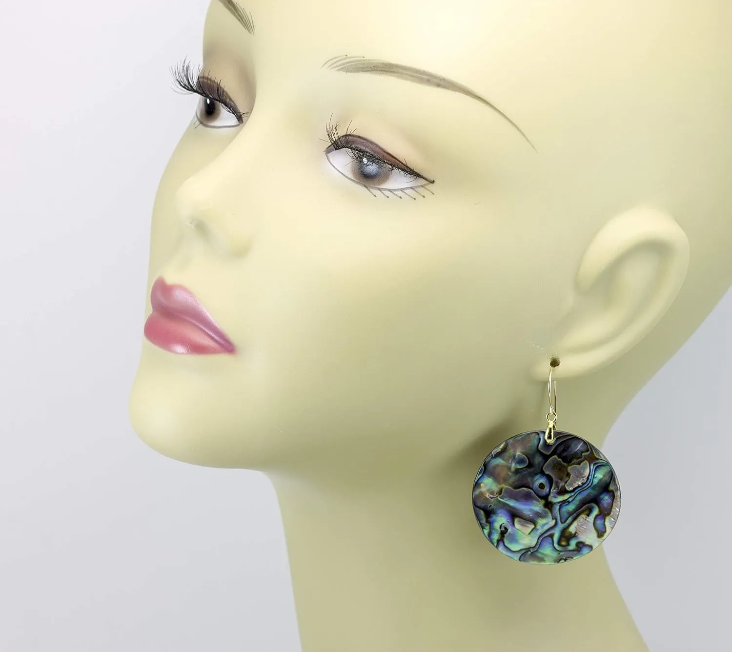 Mother of Pearl Abalone Paua Shell Earrings Extra Large Round Drops Lightweight Simple MOP Dangles