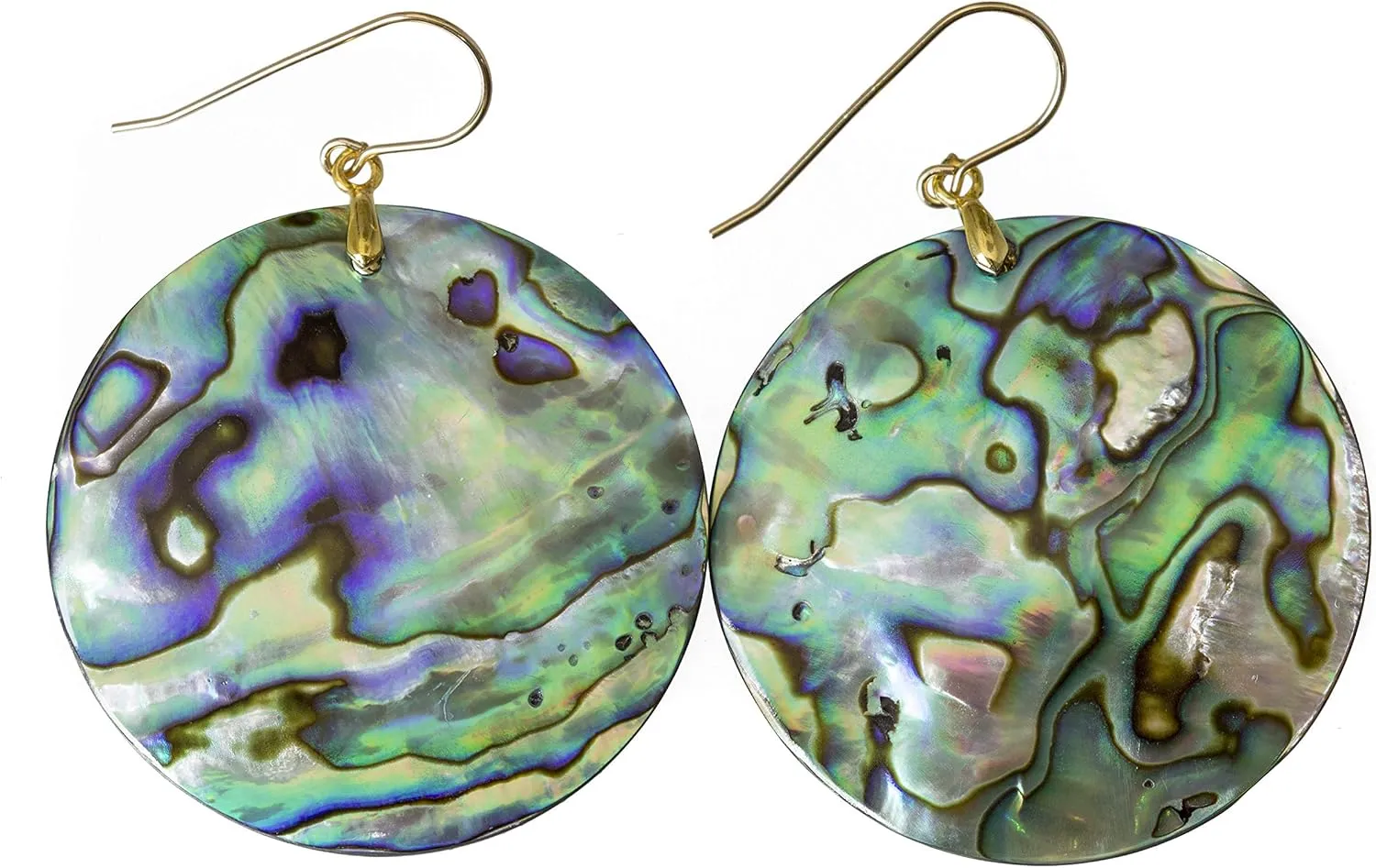 Mother of Pearl Abalone Paua Shell Earrings Extra Large Round Drops Lightweight Simple MOP Dangles