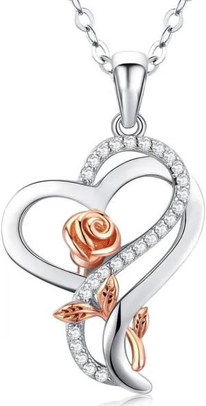 Mothers Day Gifts for Mom, Heart Rose Necklaces for Women, Birthday Jewelry Gifts for Mom Her Girlfriend Wife