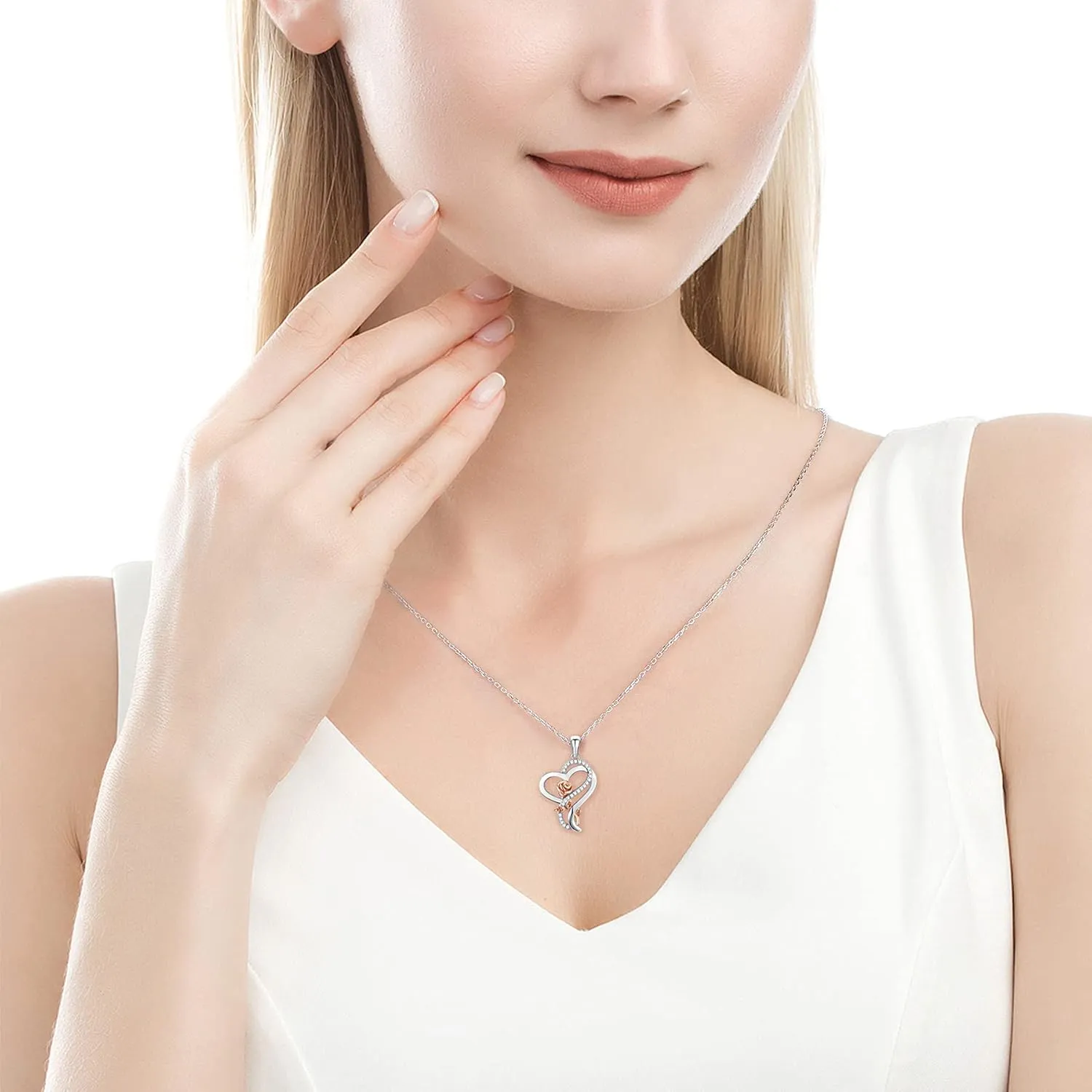 Mothers Day Gifts for Mom, Heart Rose Necklaces for Women, Birthday Jewelry Gifts for Mom Her Girlfriend Wife