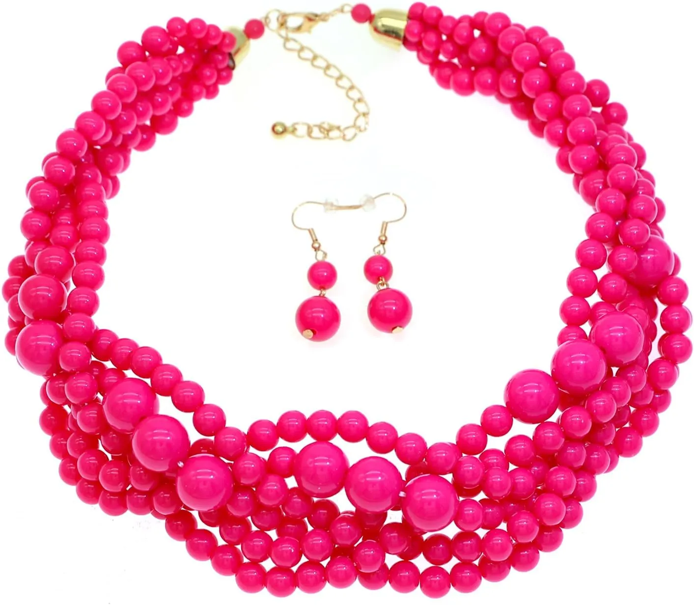 Multi Strand Twisted Beaded Bib Necklace Collar Chunky Beads Bubble Pearl Statement Necklace Costume Jewelry Set for Women