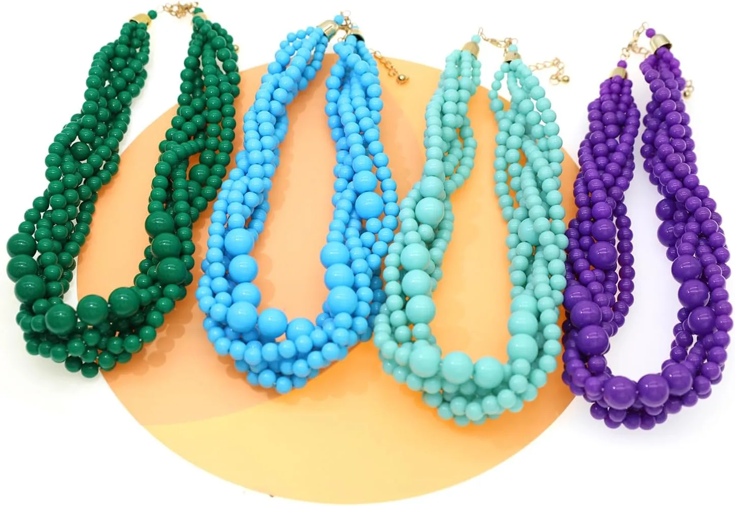 Multi Strand Twisted Beaded Bib Necklace Collar Chunky Beads Bubble Pearl Statement Necklace Costume Jewelry Set for Women