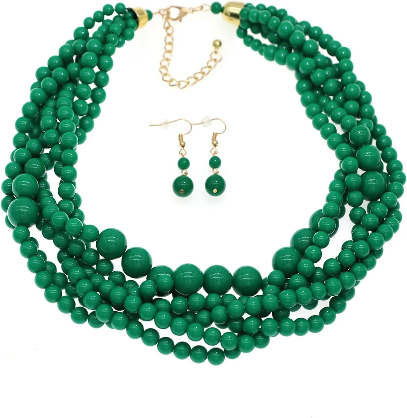 Multi Strand Twisted Beaded Bib Necklace Collar Chunky Beads Bubble Pearl Statement Necklace Costume Jewelry Set for Women