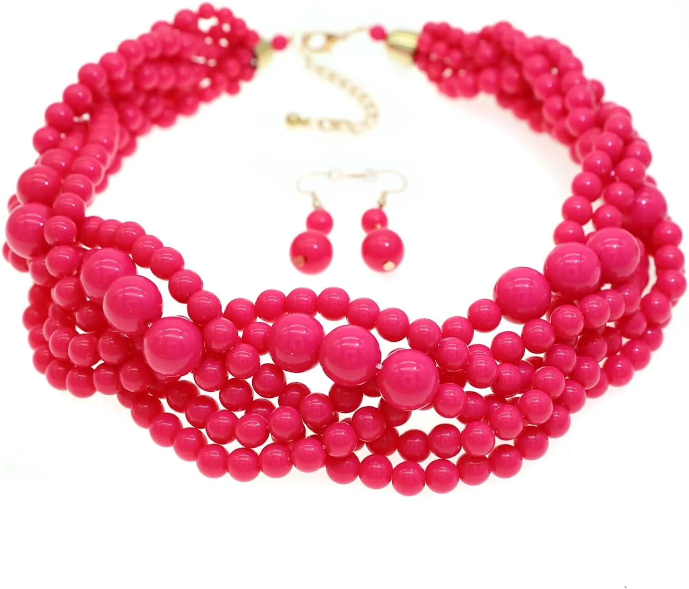 Multi Strand Twisted Beaded Bib Necklace Collar Chunky Beads Bubble Pearl Statement Necklace Costume Jewelry Set for Women