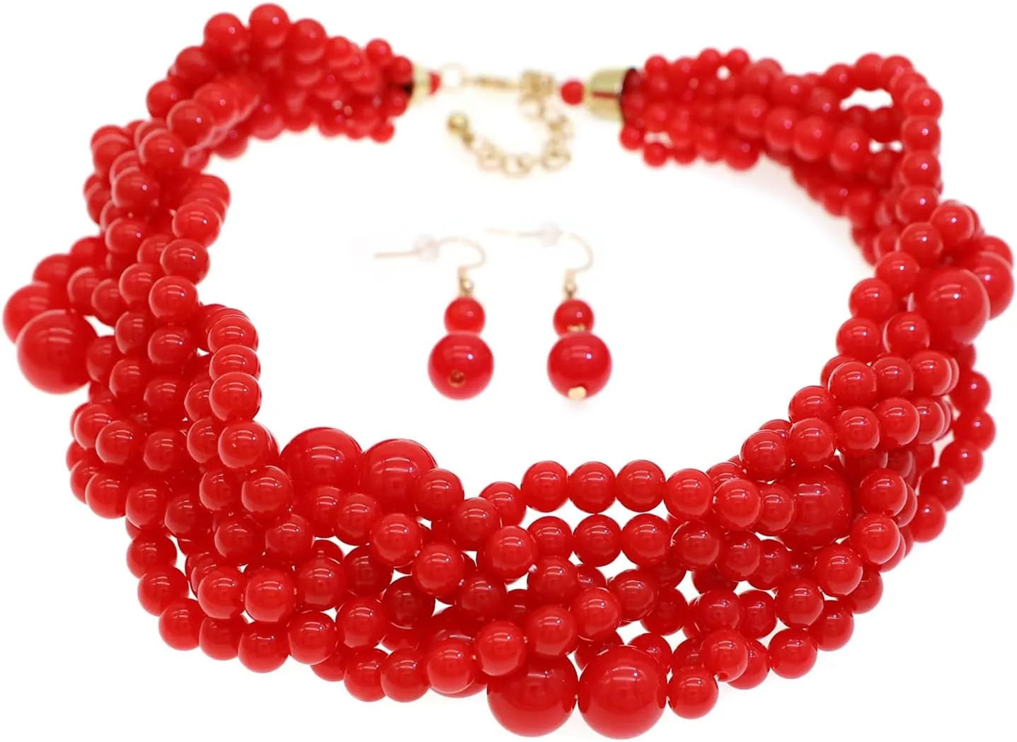 Multi Strand Twisted Beaded Bib Necklace Collar Chunky Beads Bubble Pearl Statement Necklace Costume Jewelry Set for Women