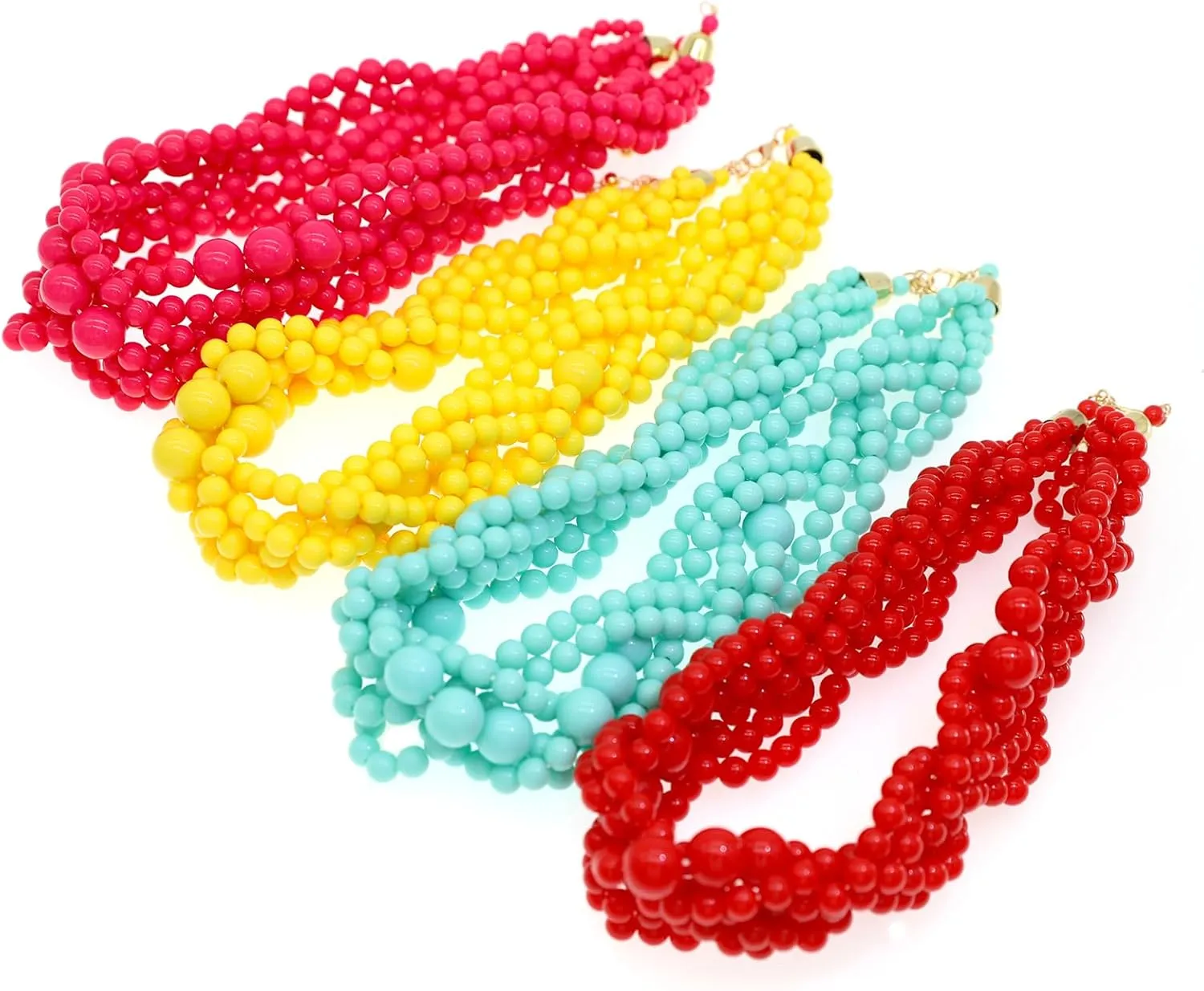 Multi Strand Twisted Beaded Bib Necklace Collar Chunky Beads Bubble Pearl Statement Necklace Costume Jewelry Set for Women
