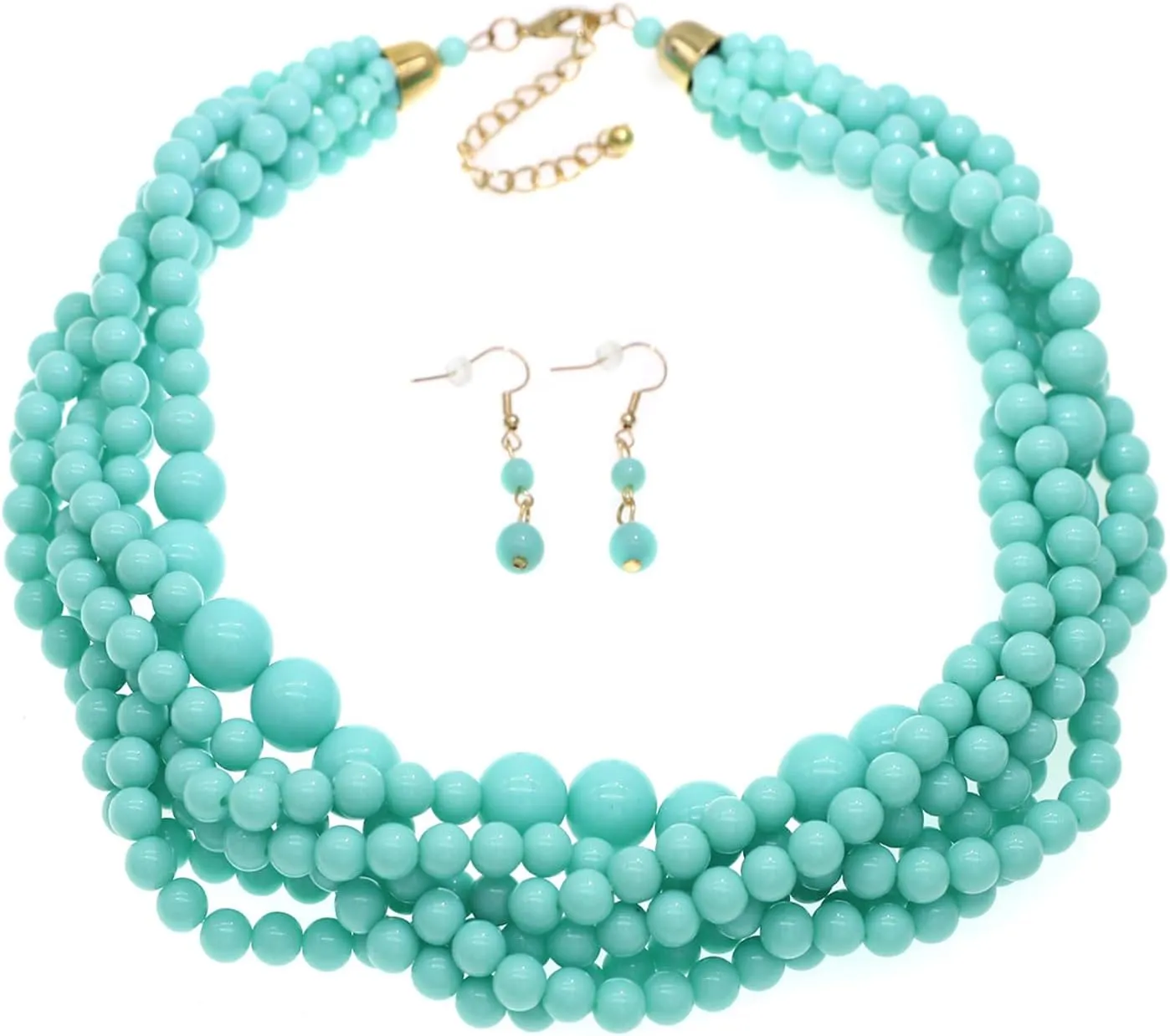 Multi Strand Twisted Beaded Bib Necklace Collar Chunky Beads Bubble Pearl Statement Necklace Costume Jewelry Set for Women