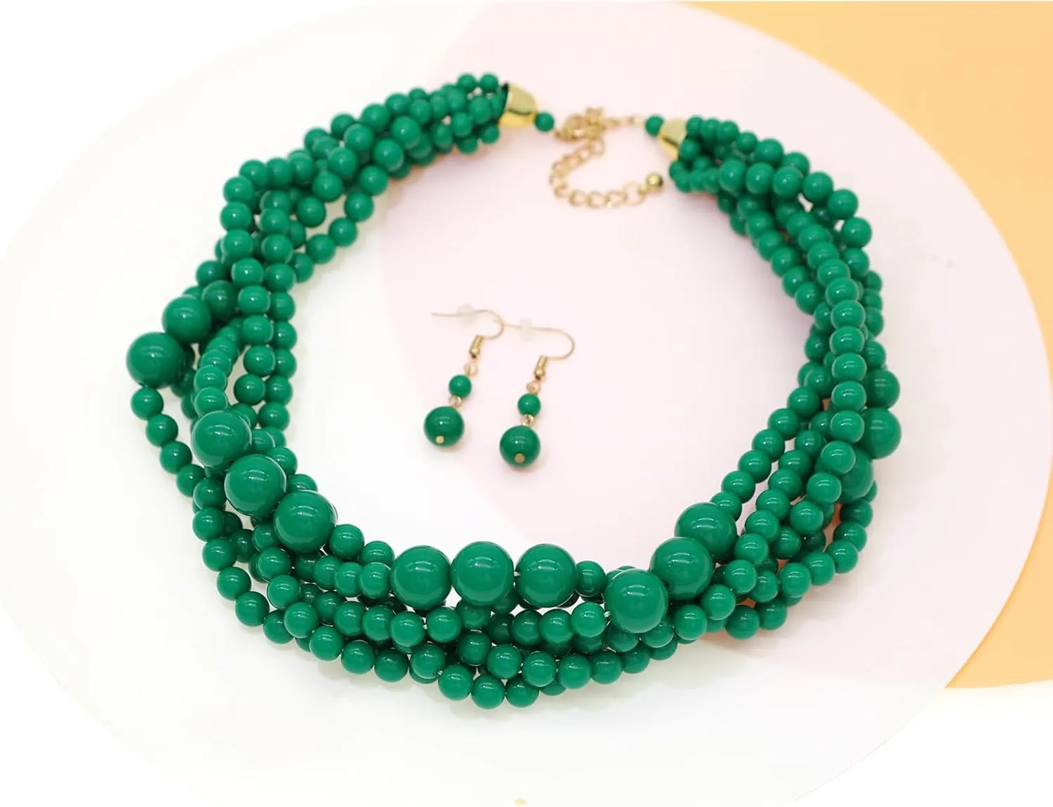Multi Strand Twisted Beaded Bib Necklace Collar Chunky Beads Bubble Pearl Statement Necklace Costume Jewelry Set for Women