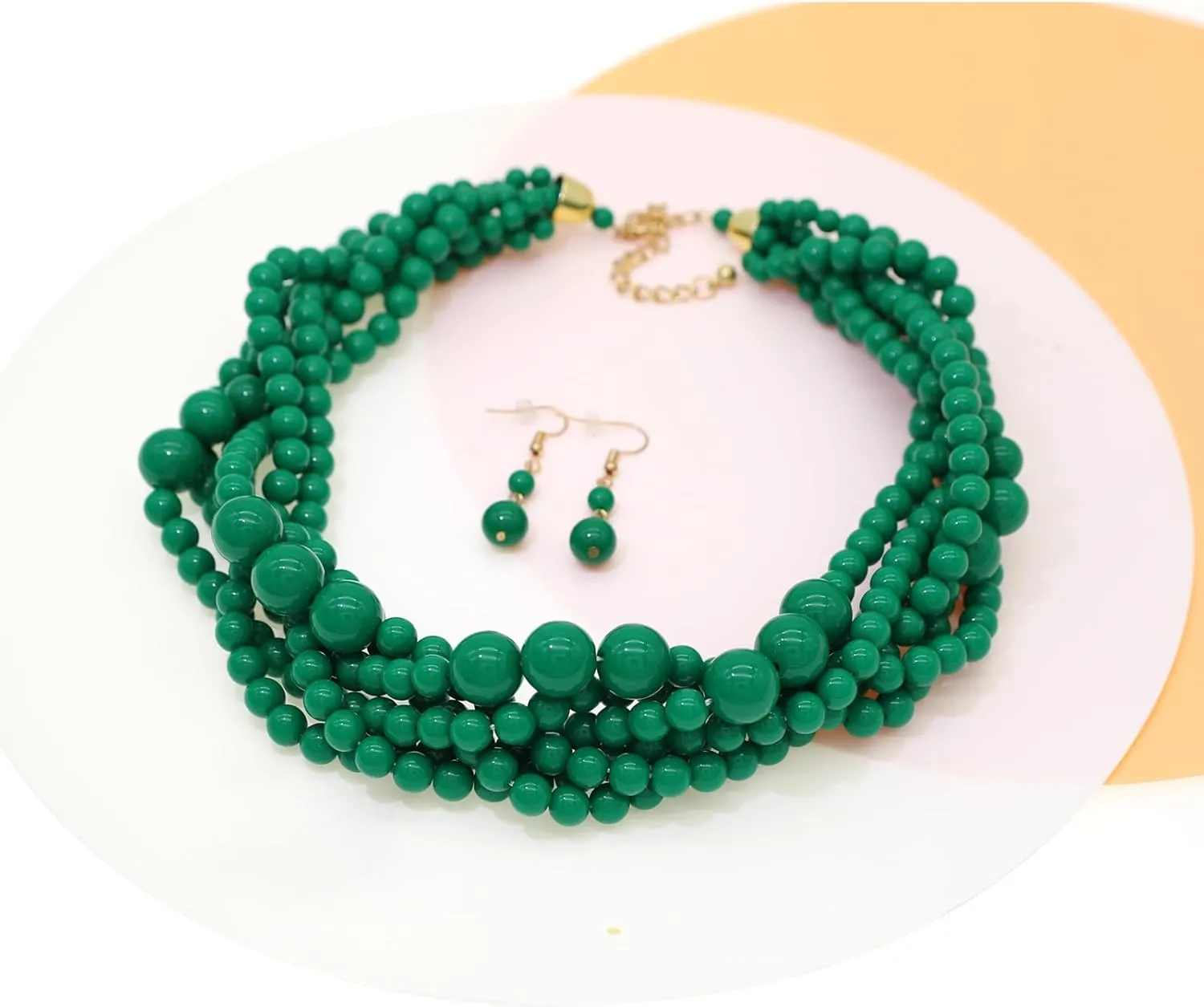 Multi Strand Twisted Beaded Bib Necklace Collar Chunky Beads Bubble Pearl Statement Necklace Costume Jewelry Set for Women