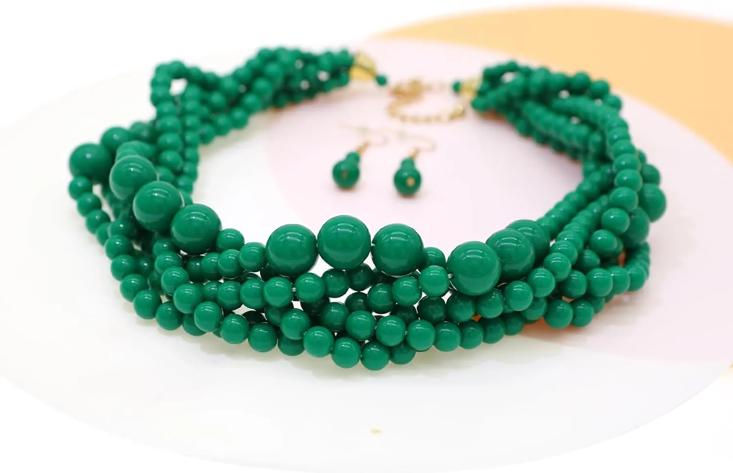 Multi Strand Twisted Beaded Bib Necklace Collar Chunky Beads Bubble Pearl Statement Necklace Costume Jewelry Set for Women