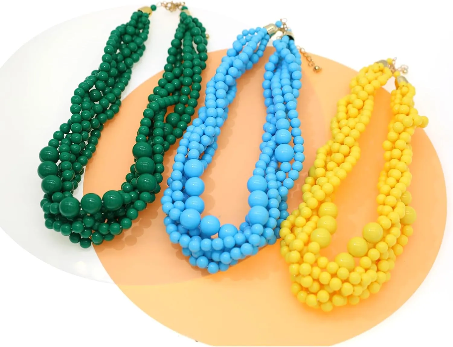 Multi Strand Twisted Beaded Bib Necklace Collar Chunky Beads Bubble Pearl Statement Necklace Costume Jewelry Set for Women