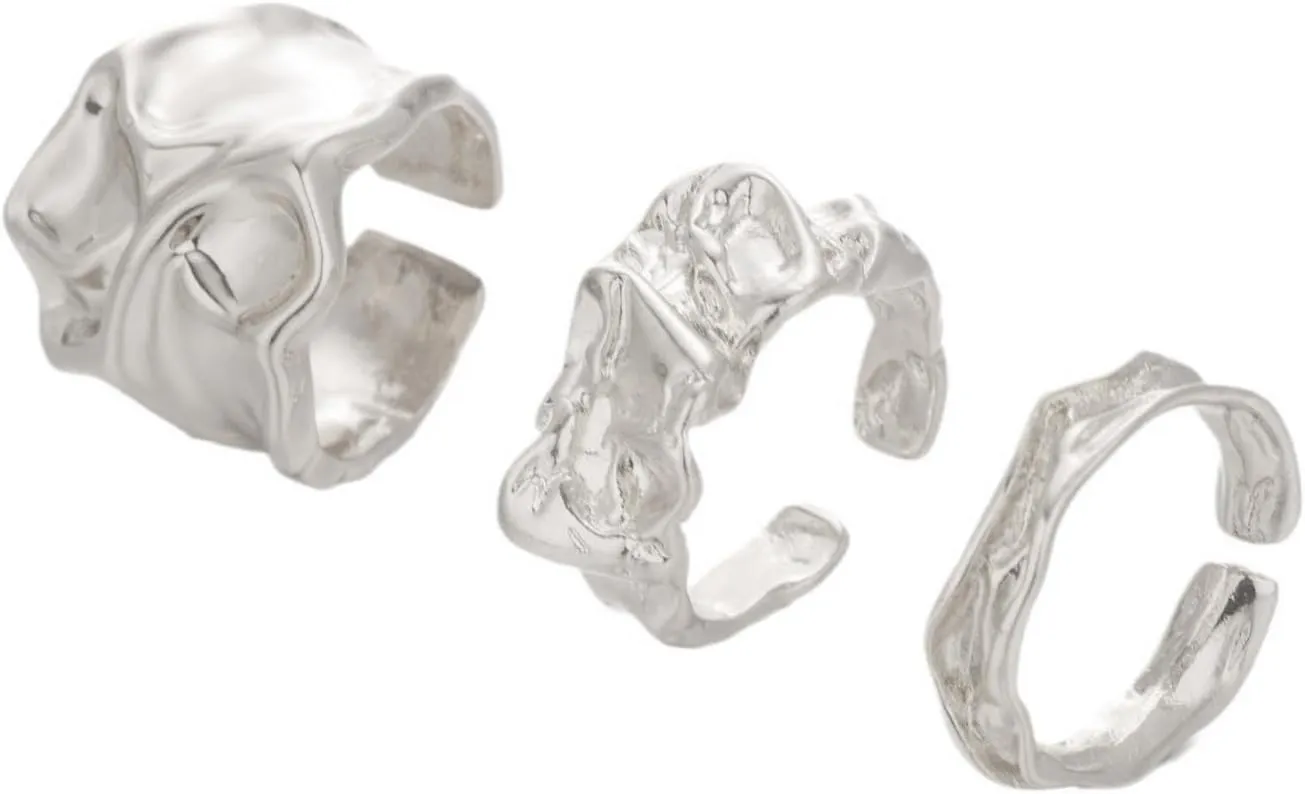 Multipurpose Irregular Texture Rings Set 3 Pieces Modern Fashion Jewelry Accessory for Trendsetters Daily Casual Use